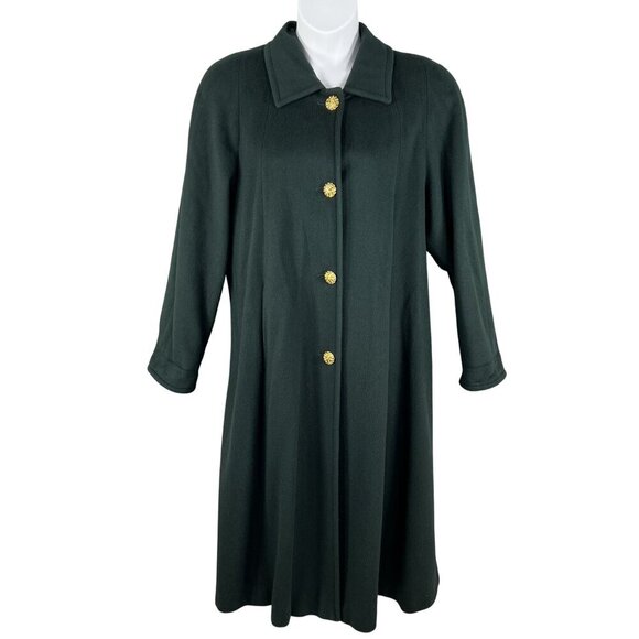 Portfolio Perry Ellis 14 Long Hunter Green Wool Coat Gold Buttons Quiet Luxury - Picture 3 of 16